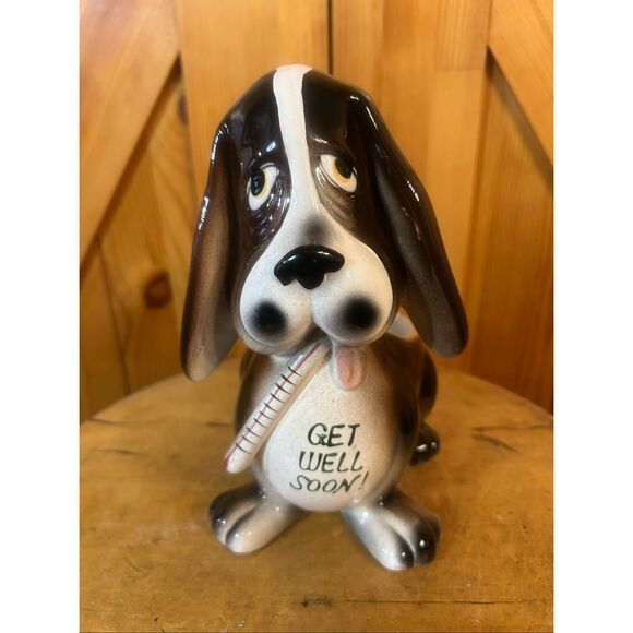Vtg 60s Sick Basset Hound Dog Get Well Soon Ceramic Planter Japan MCM (5739) - Picture 1 of 10